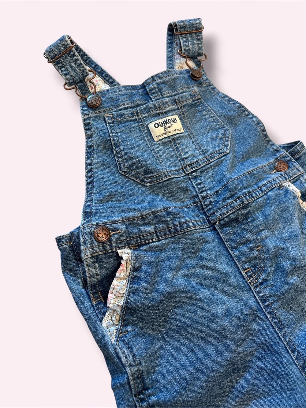 Vintage Style OshKosh Denim Overalls 24M Floral Pocket Lining Snap Leg